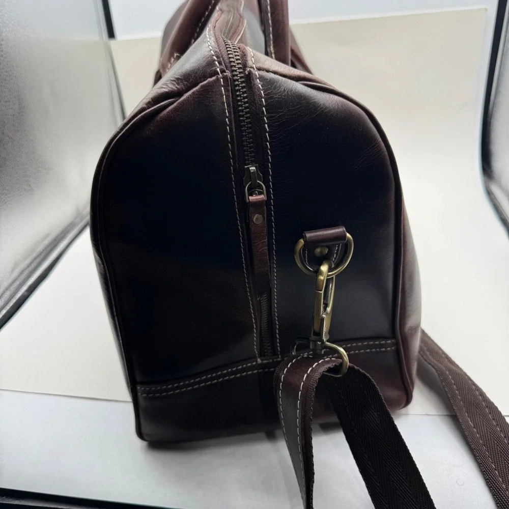 Rustic Town Leather Duffel Bag Dark Brown Weekender Travel Carry On Luggage Tag
